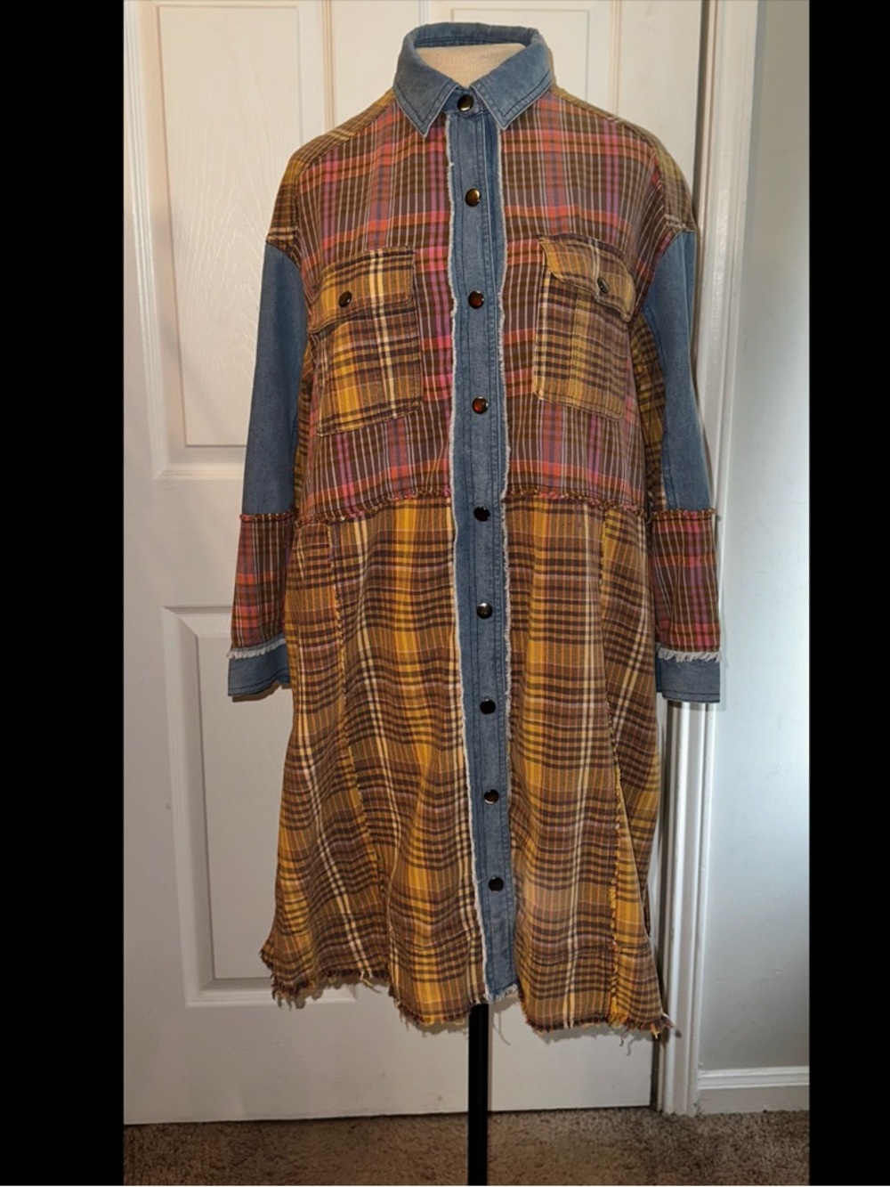 Sedona Plaid Tunic Plaid Duster Shirt Dress S - Picture 5 of 12